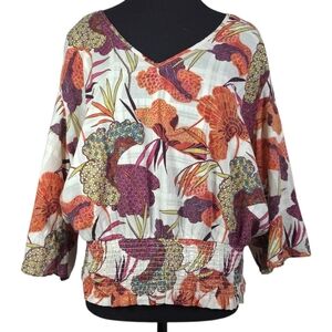 Kismet Multicolor Open Back Floral V-Neck Boho Style Blouse Size XXL